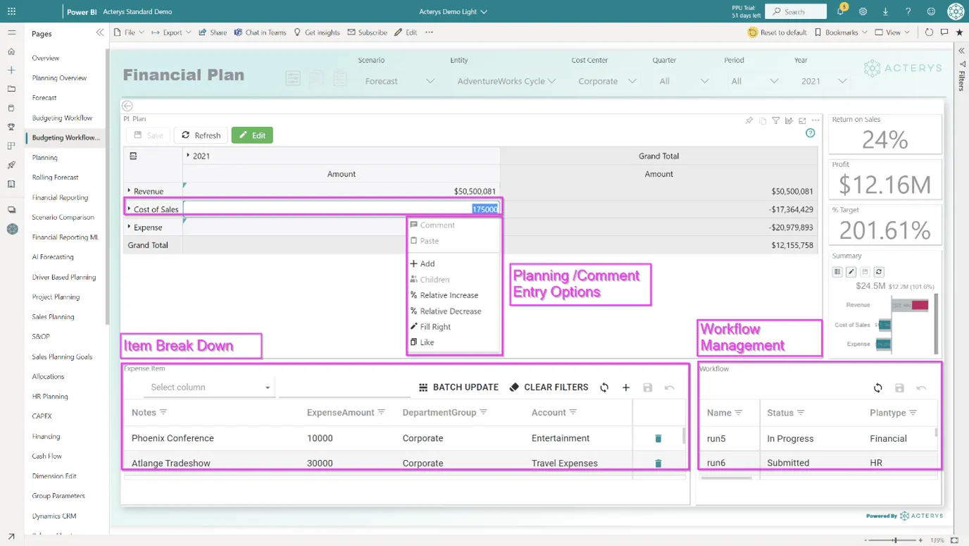 Acterys Matrix画面